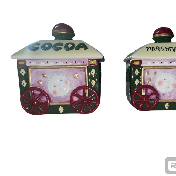 VTG Christmas Bear Train Cookie Jar Cocoa Cart Marshmallow Car - Picture 2 of 14